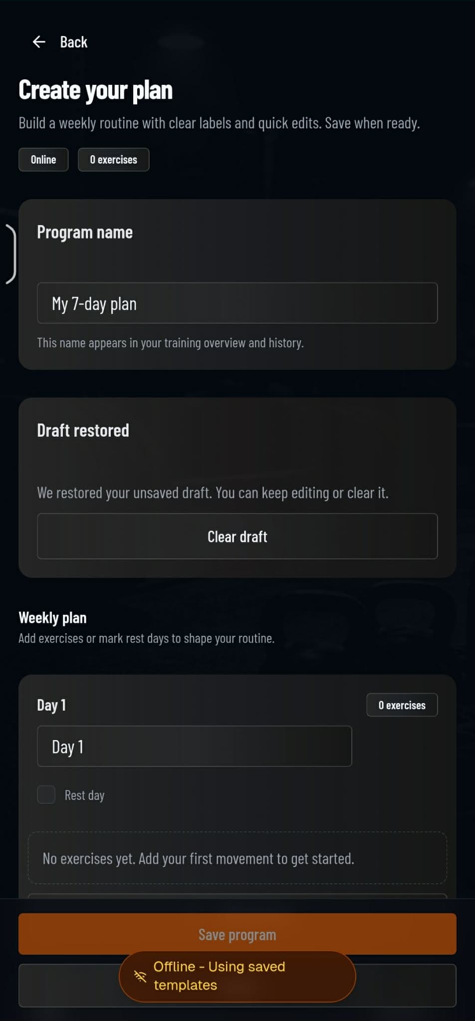 Plan builder and weekly schedule view